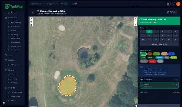 TurfWise course geometry editor drawing polygons