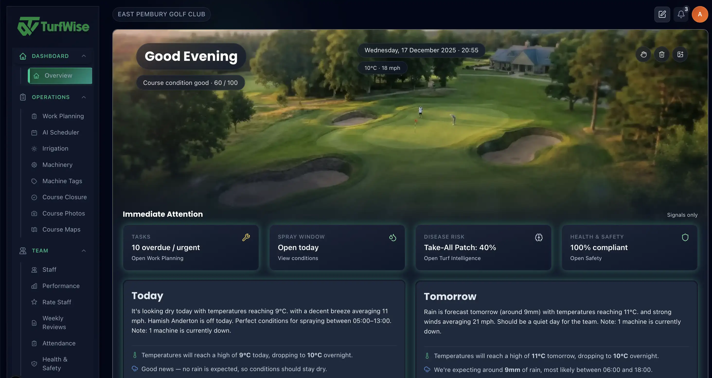 TurfWise Dashboard - Golf Course Management Software