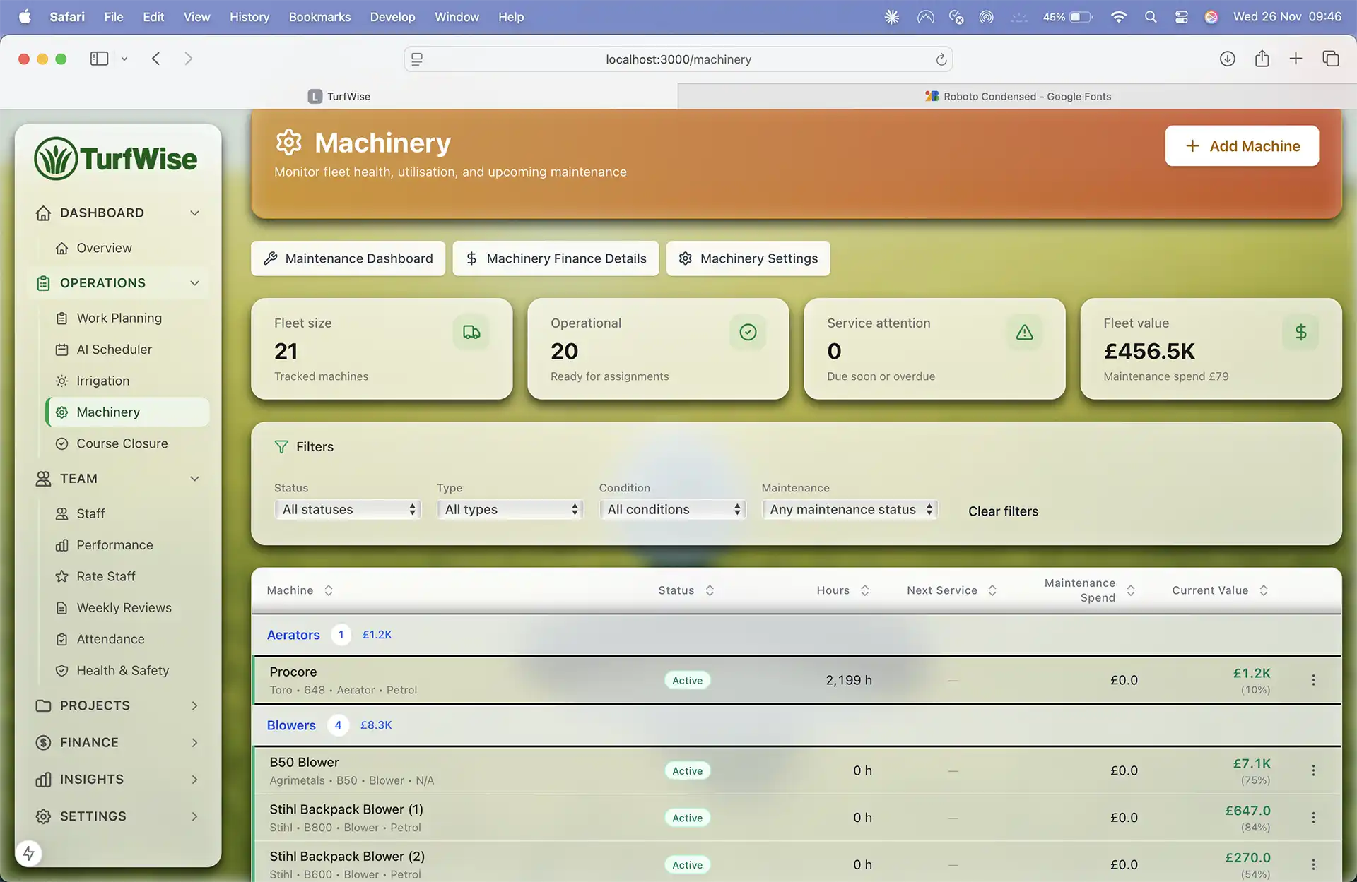 Machinery & Fleet Screenshot