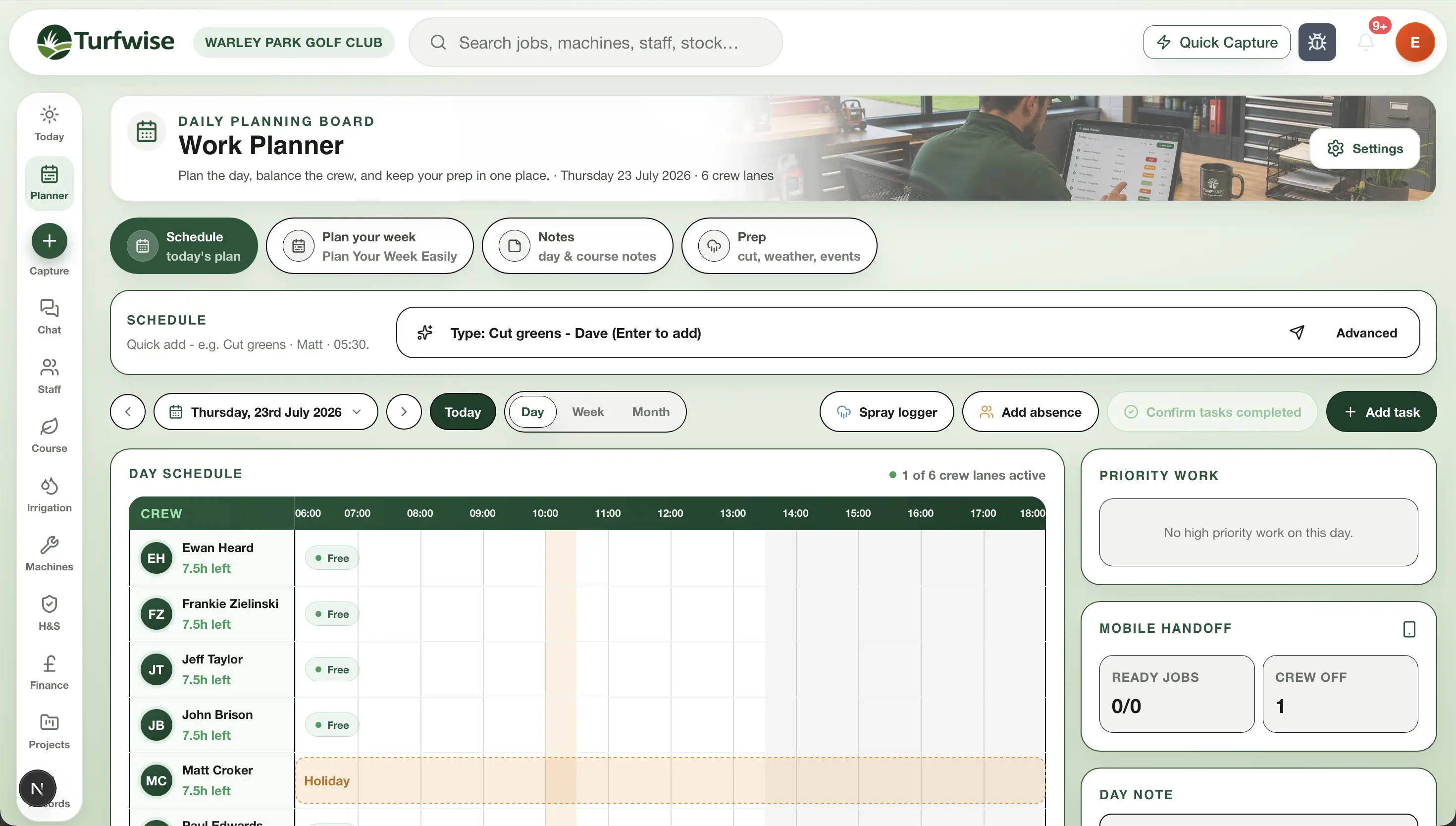 TurfWise Work Planner